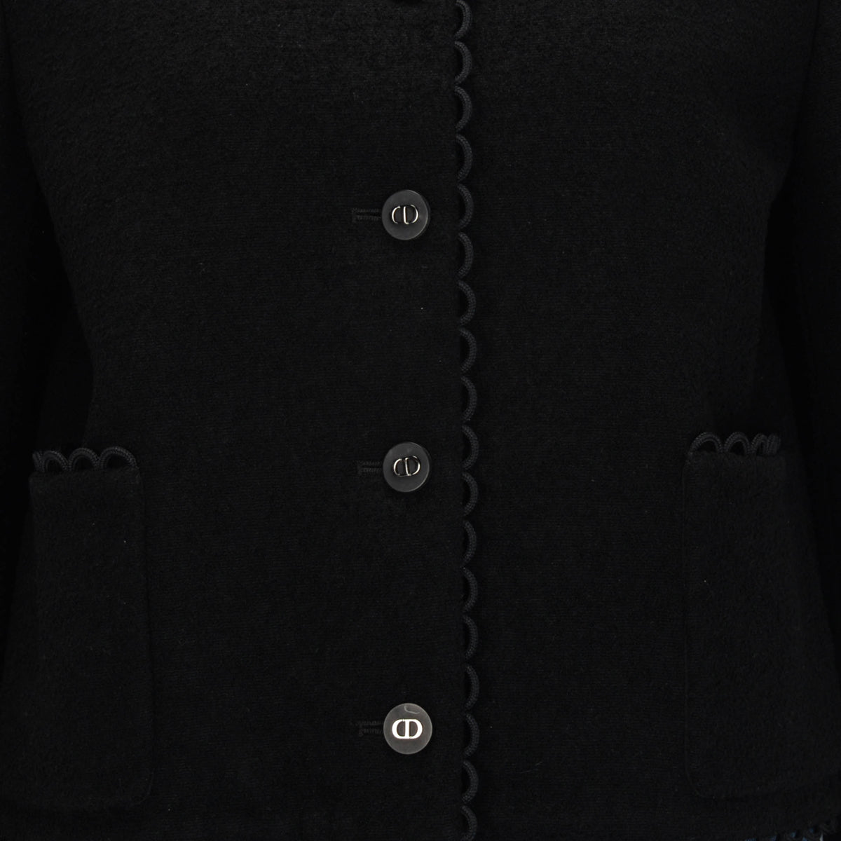 Dior Black Wool Boucle Scalloped Edge Jacket FR 42