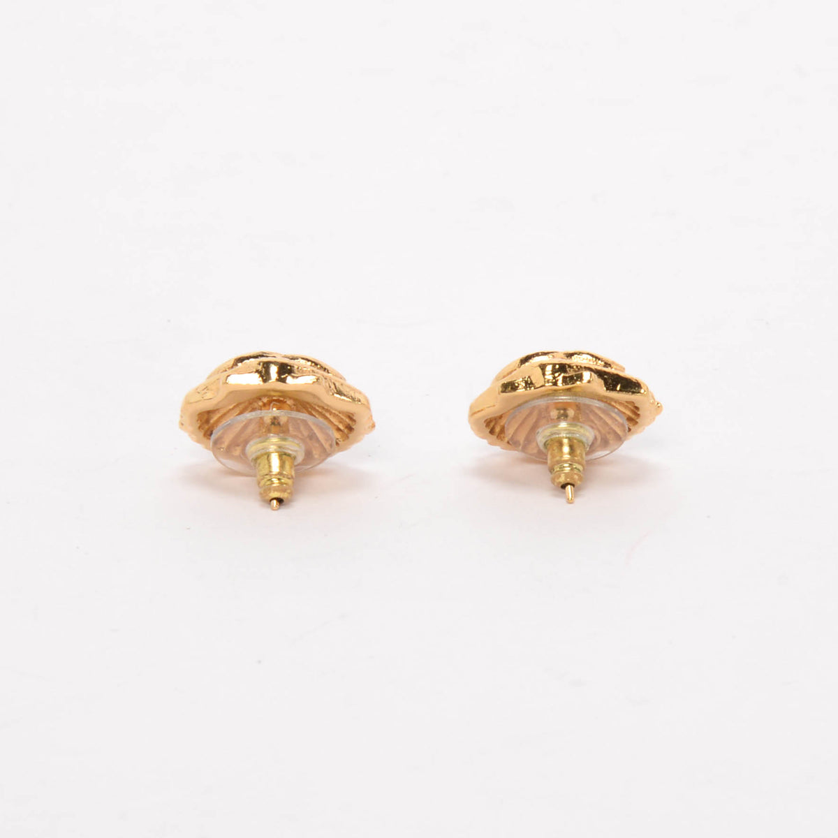 Chanel Gold Crystal CC Shell Earrings