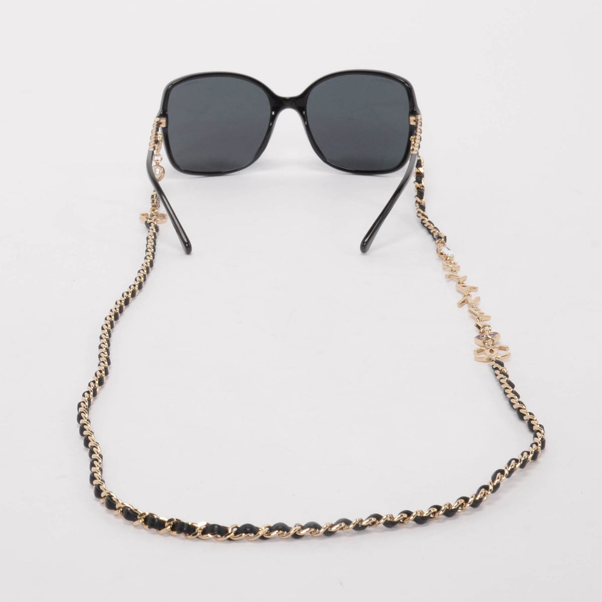 Chanel Black Square Frame Sunglasses With Chain