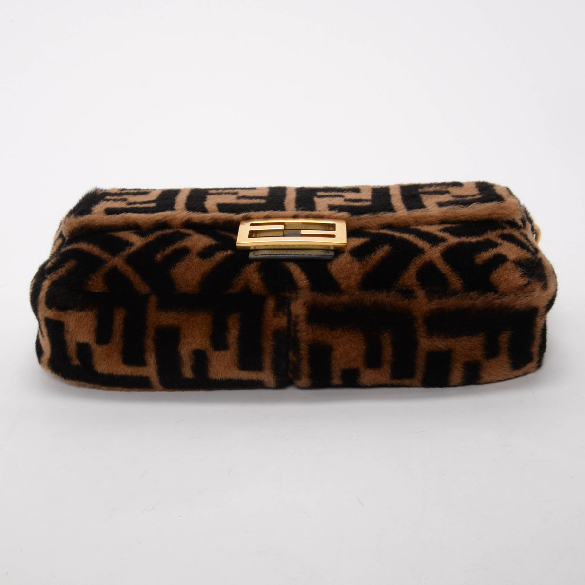 Fendi Tobacco & Black FF Shearling Baguette Bag