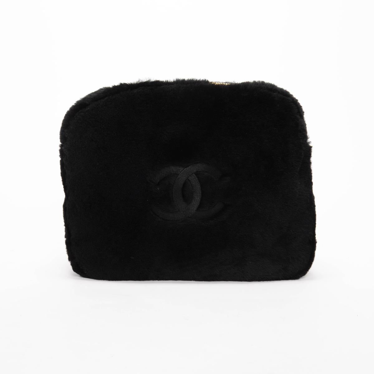 Chanel Black Shearling CC Travel Slippers & Pouch