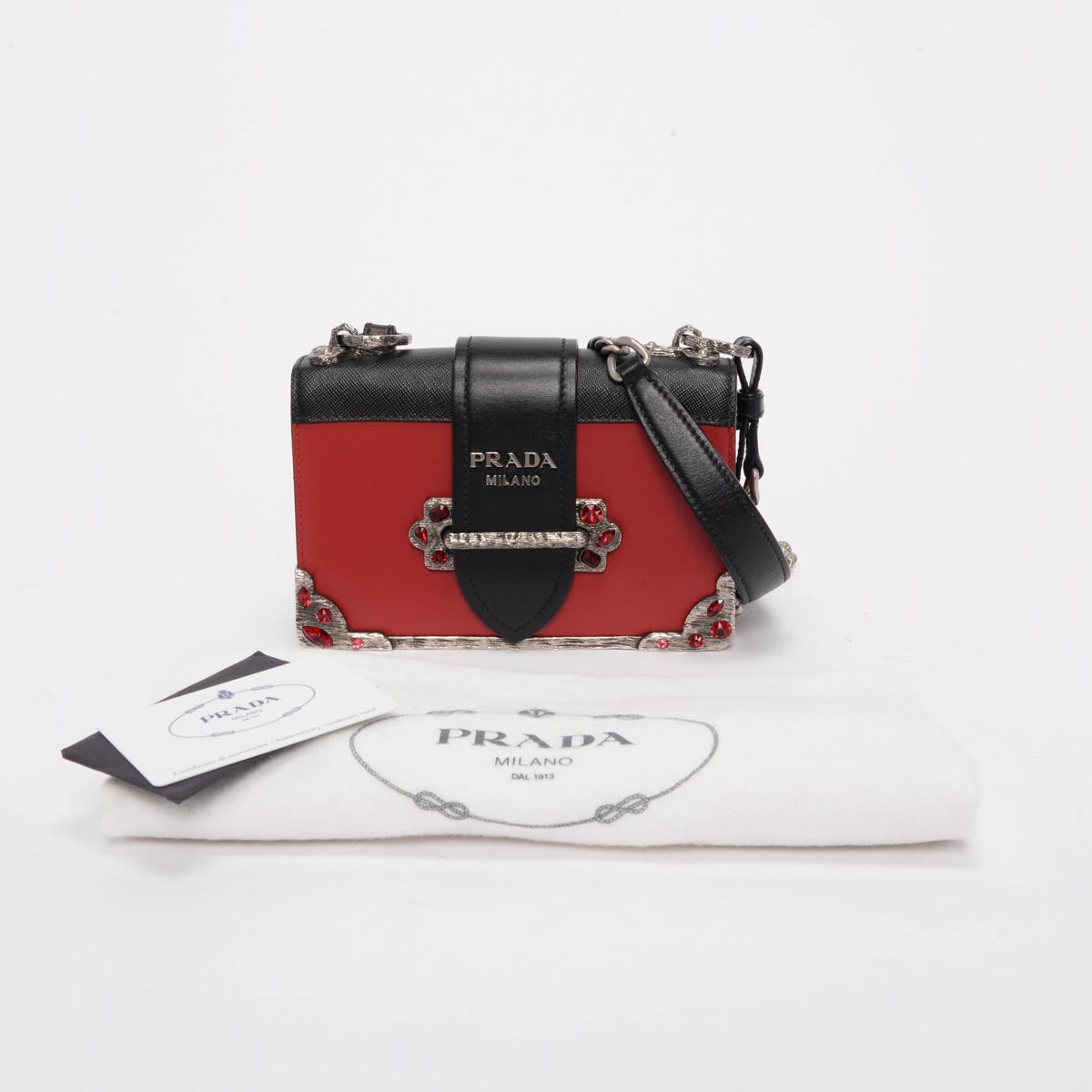 Prada Red & Black City Calf Cahier Mini Bag