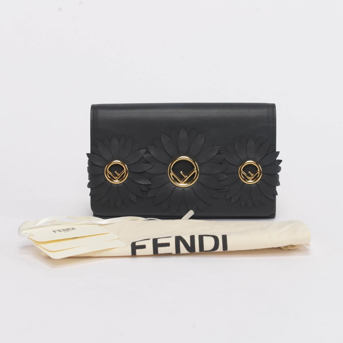 Fendi Black Calfskin F Is Fendi Embellished Clutch