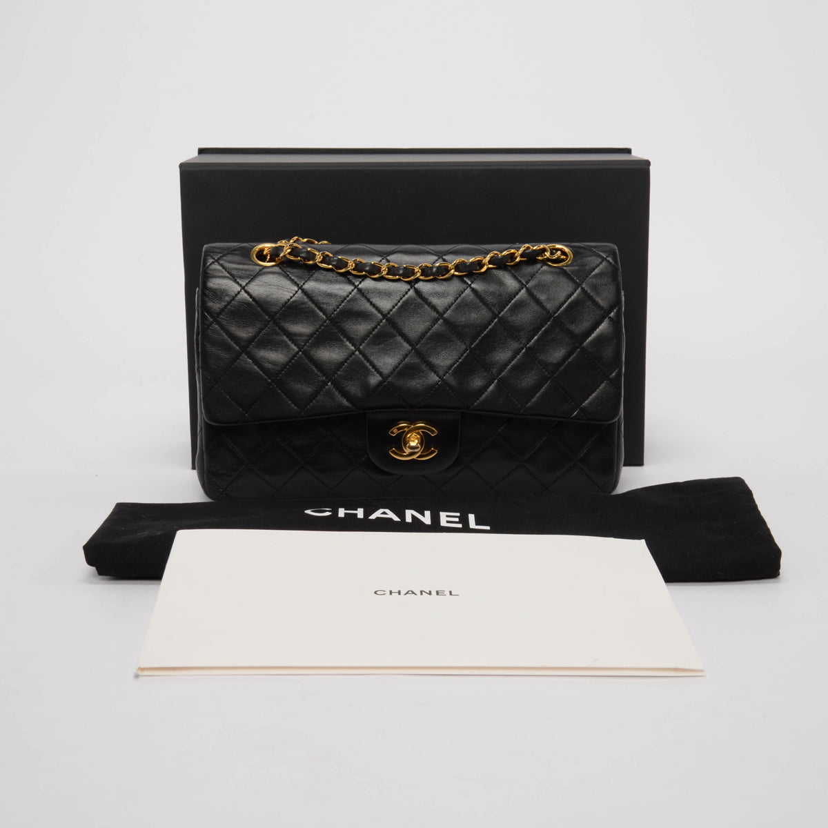 Chanel Vintage Black Quilted Lambskin Medium Classic Flap Bag