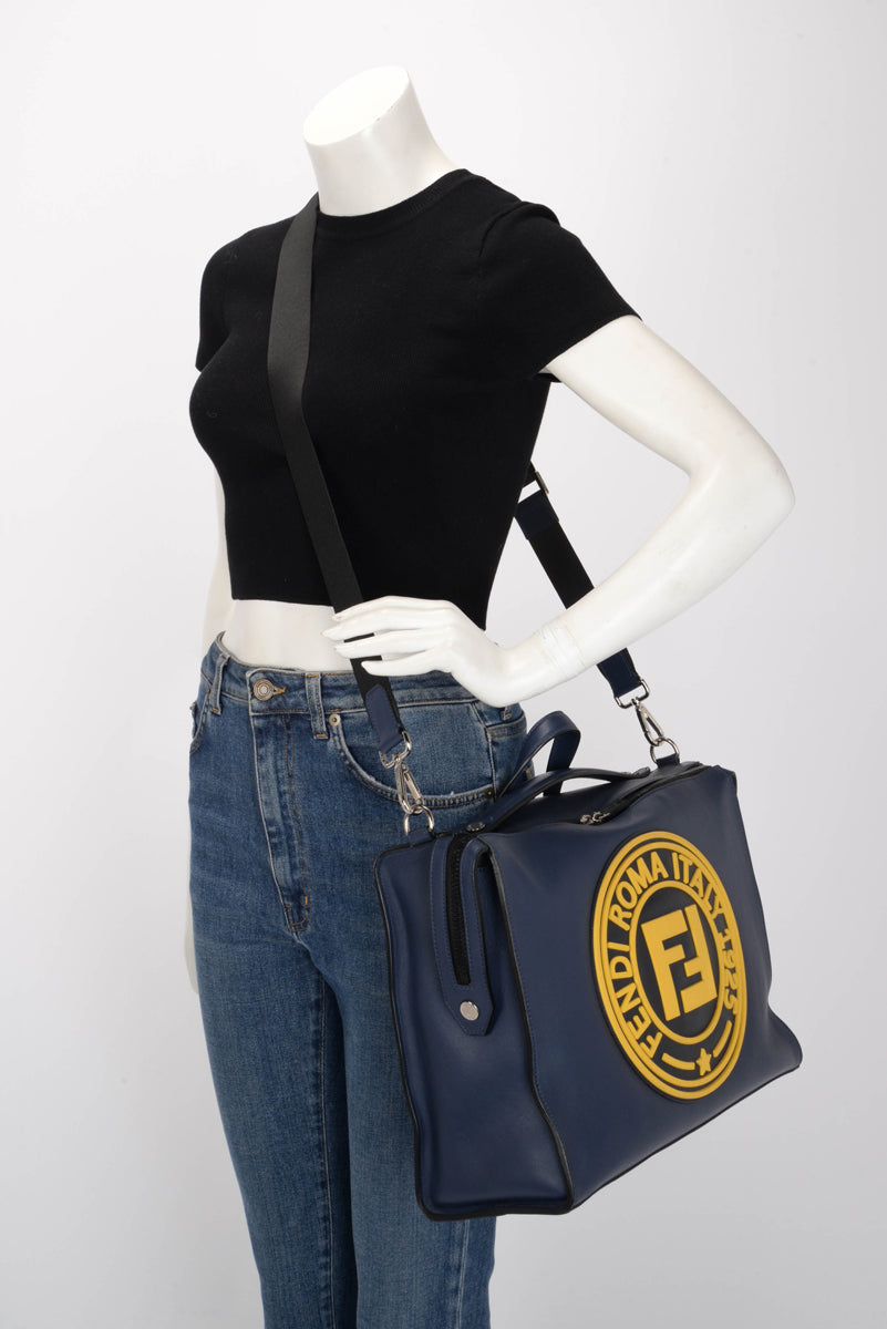 Fendi Navy Vitello Lui Logo Patch Messenger Bag
