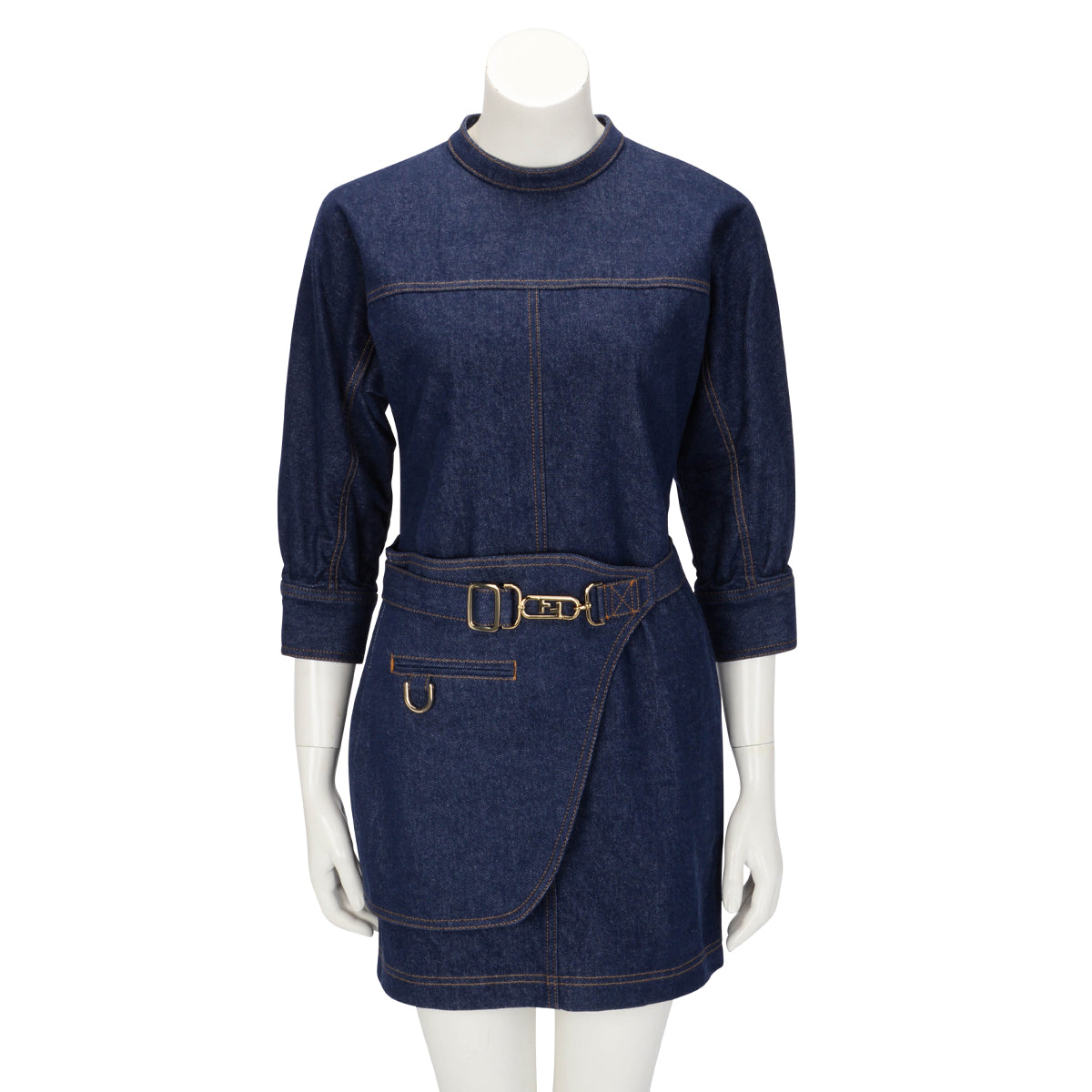Fendi Dark Blue Denim Belt Bag Dress IT 40