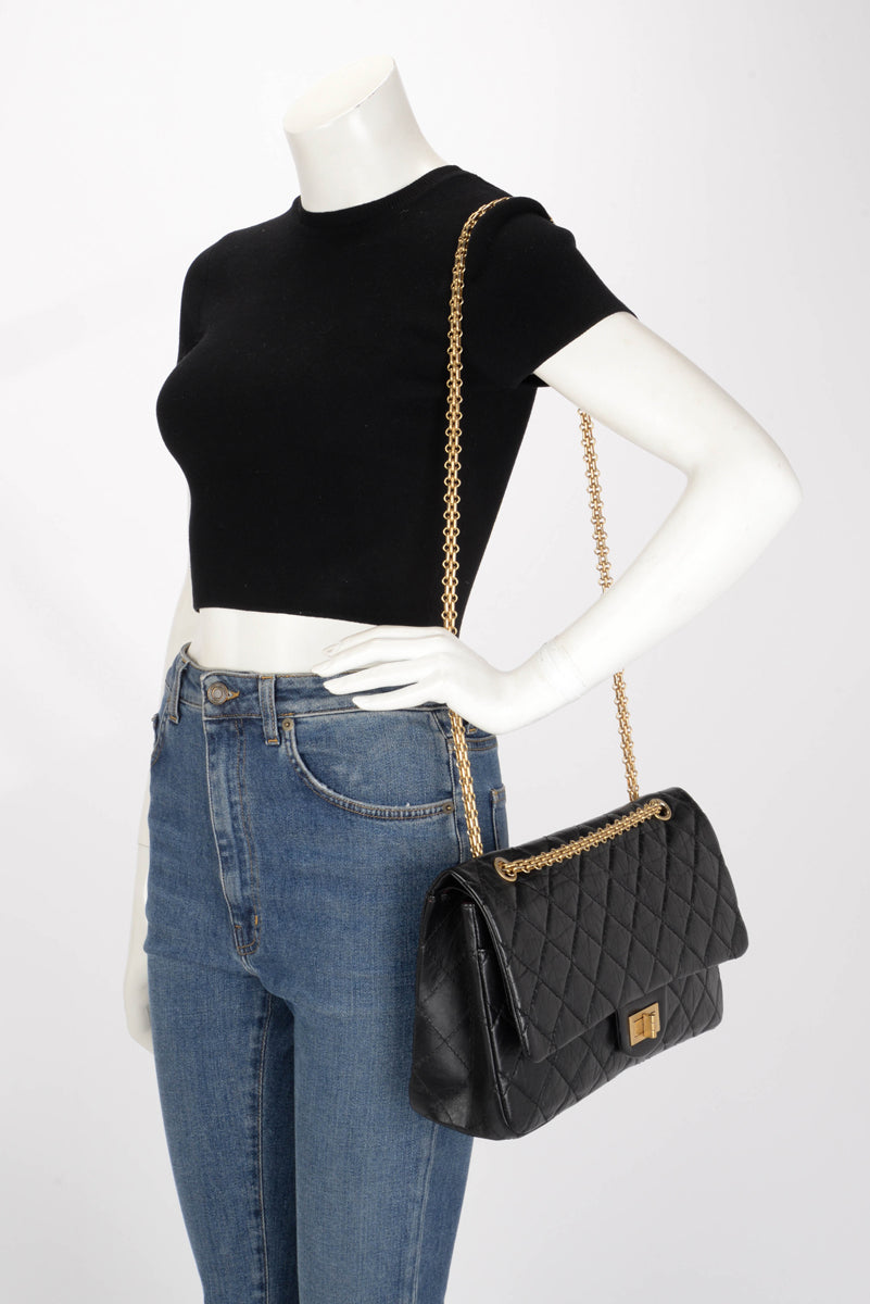 Chanel Black Aged Calfskin 2.55 Reissue 227 Flap Bag