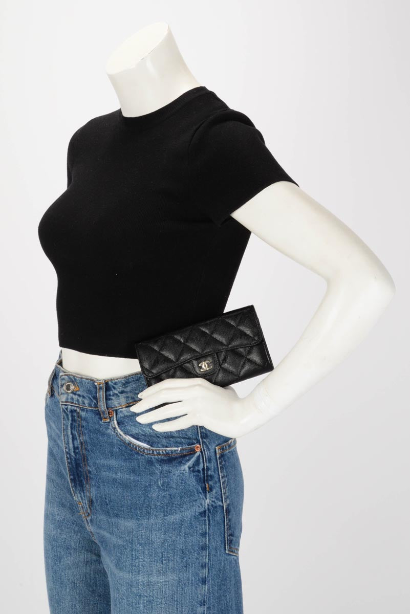 Chanel Black Quilted Caviar Medium Flap Wallet