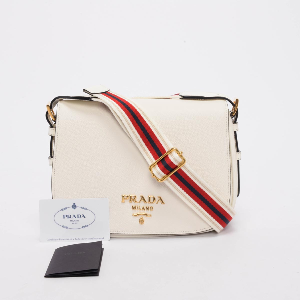 Prada Bianco Saffiano Full Flap Cross Body Bag