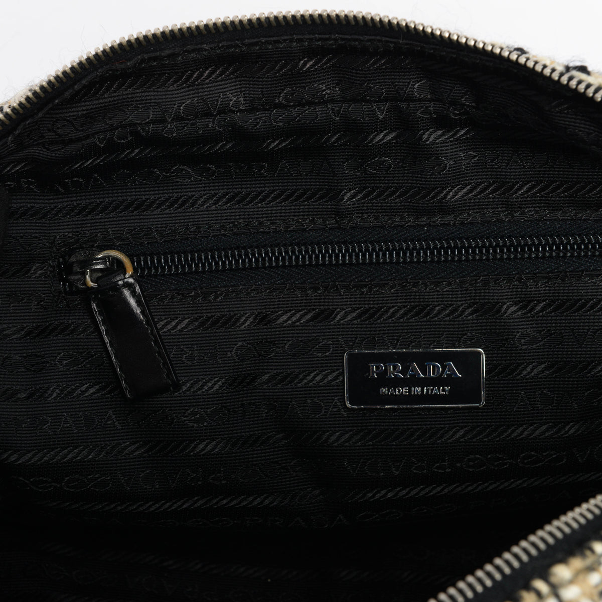 Prada Beige & Black Tweed & Vitello Mini Boston Bag