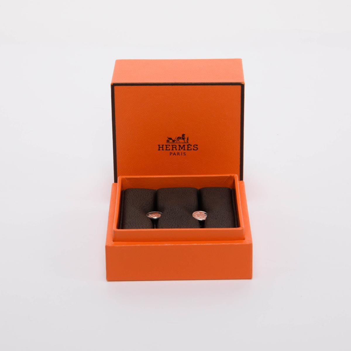 Hermes Sterling Silver Very Small Model Ex-Libris Earrings