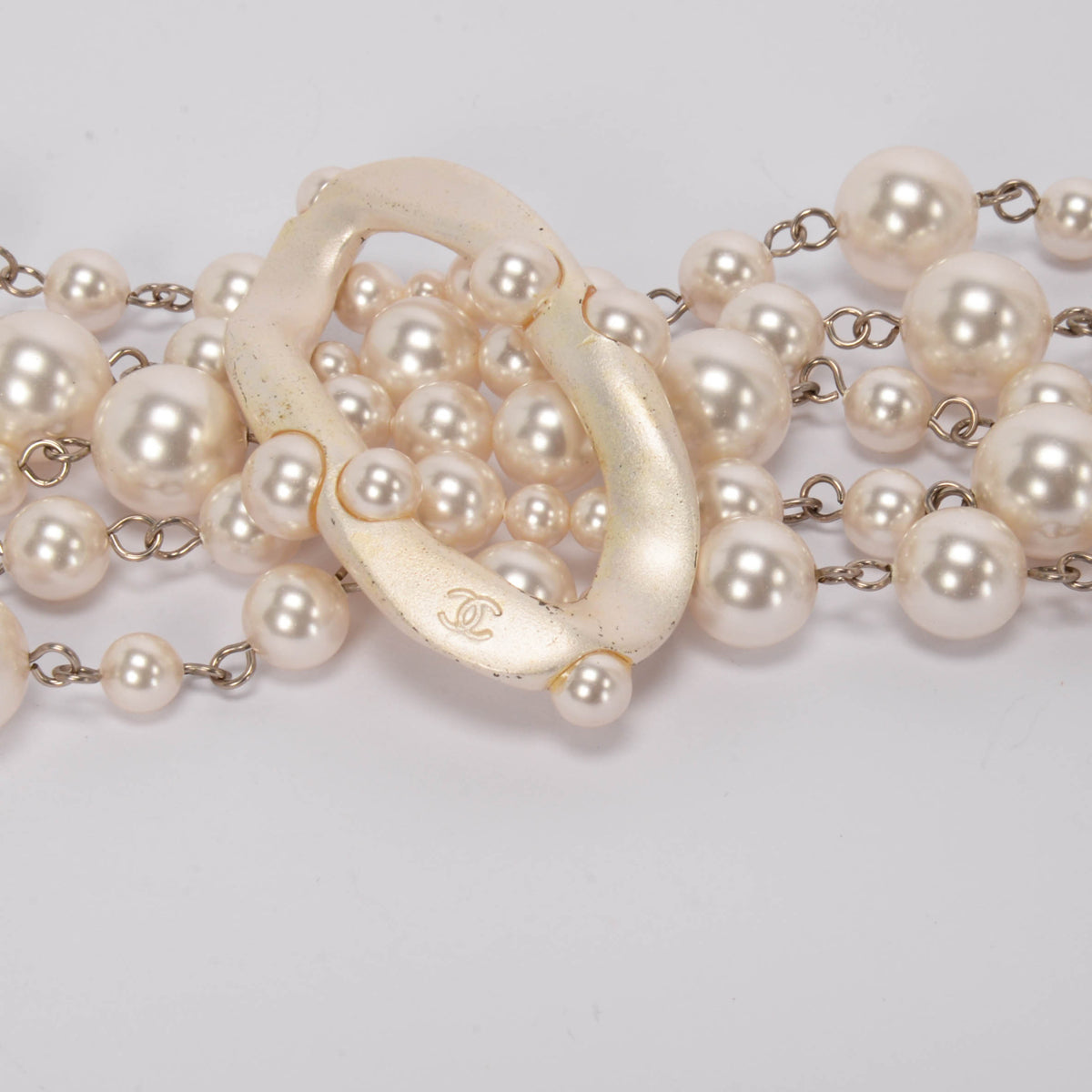 Chanel Silver Pearl Multi Strand Bracelet