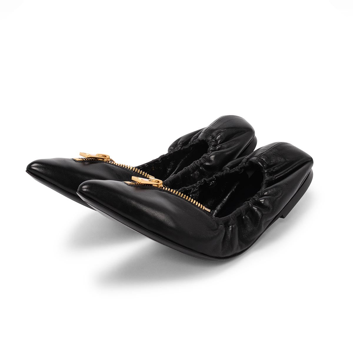 Tom Ford Black Leather Zip-Front Ballerina Flats 37