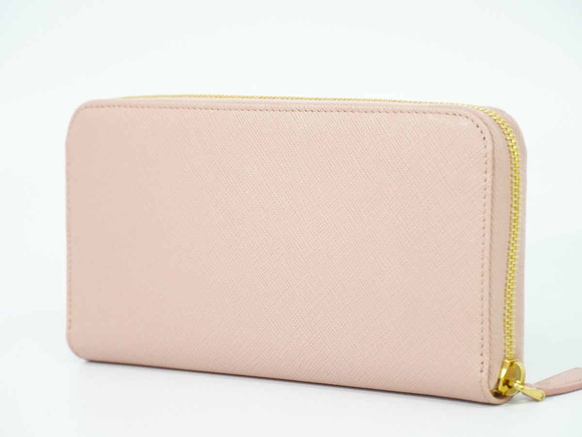 Prada Pink Saffiano Leather Bow Zip Around Wallet
