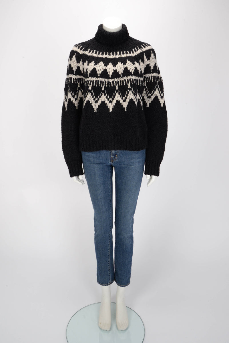 Dior Black & Ecru Knit DiorAlps Turtleneck Sweater FR 40