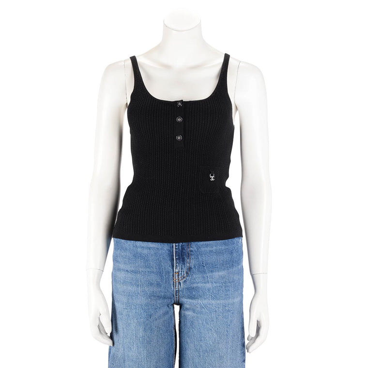 Chanel Black Cable Knit CC Singlet Top FR 36