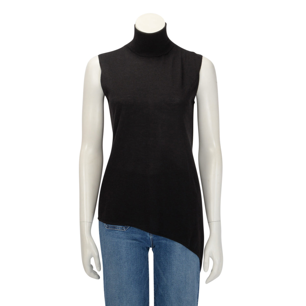 Hermes Black Cashmere & Silk Asymmetric S/Less Top M