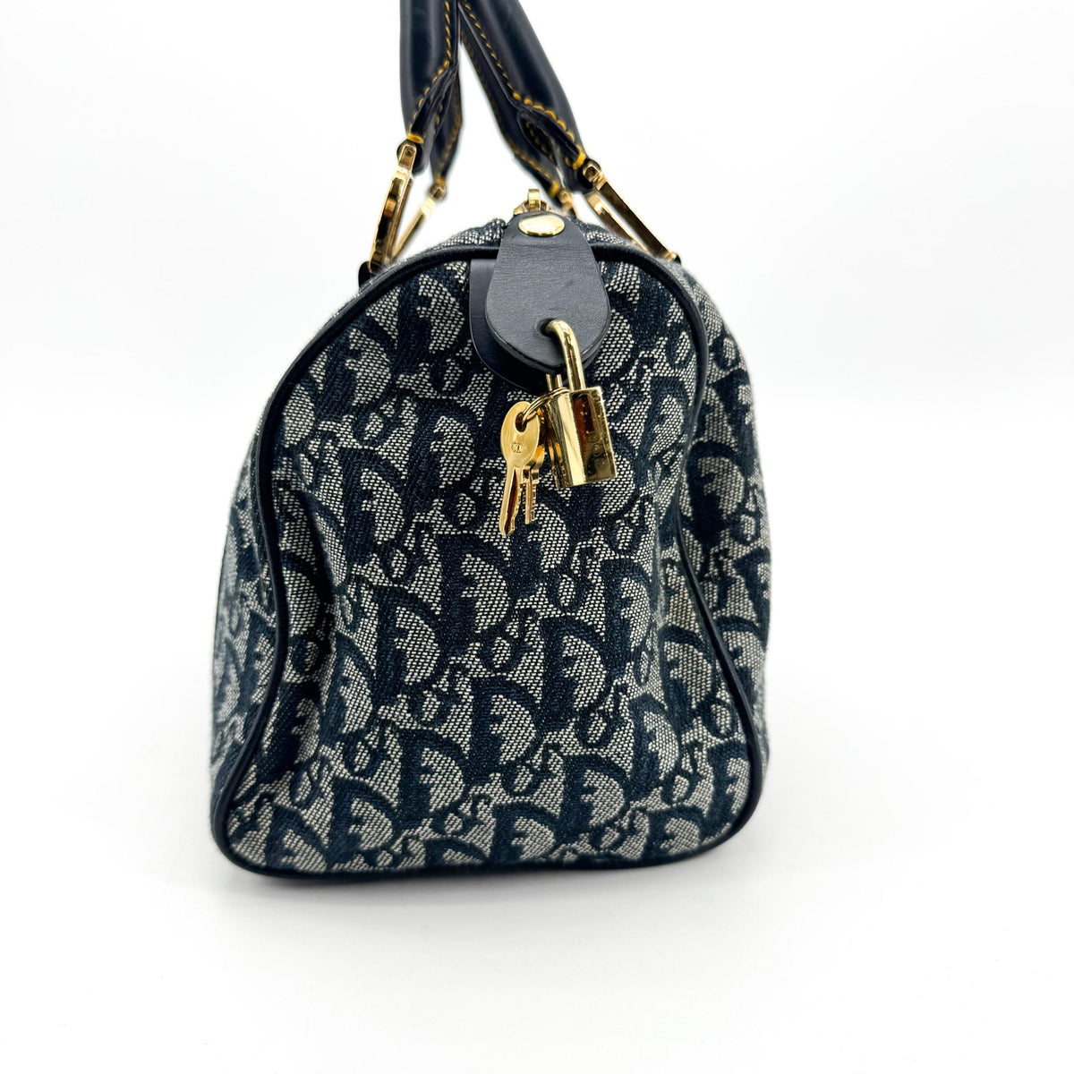 Dior Vintage Blue Diorissimo Canvas Trotter Small Boston Bag