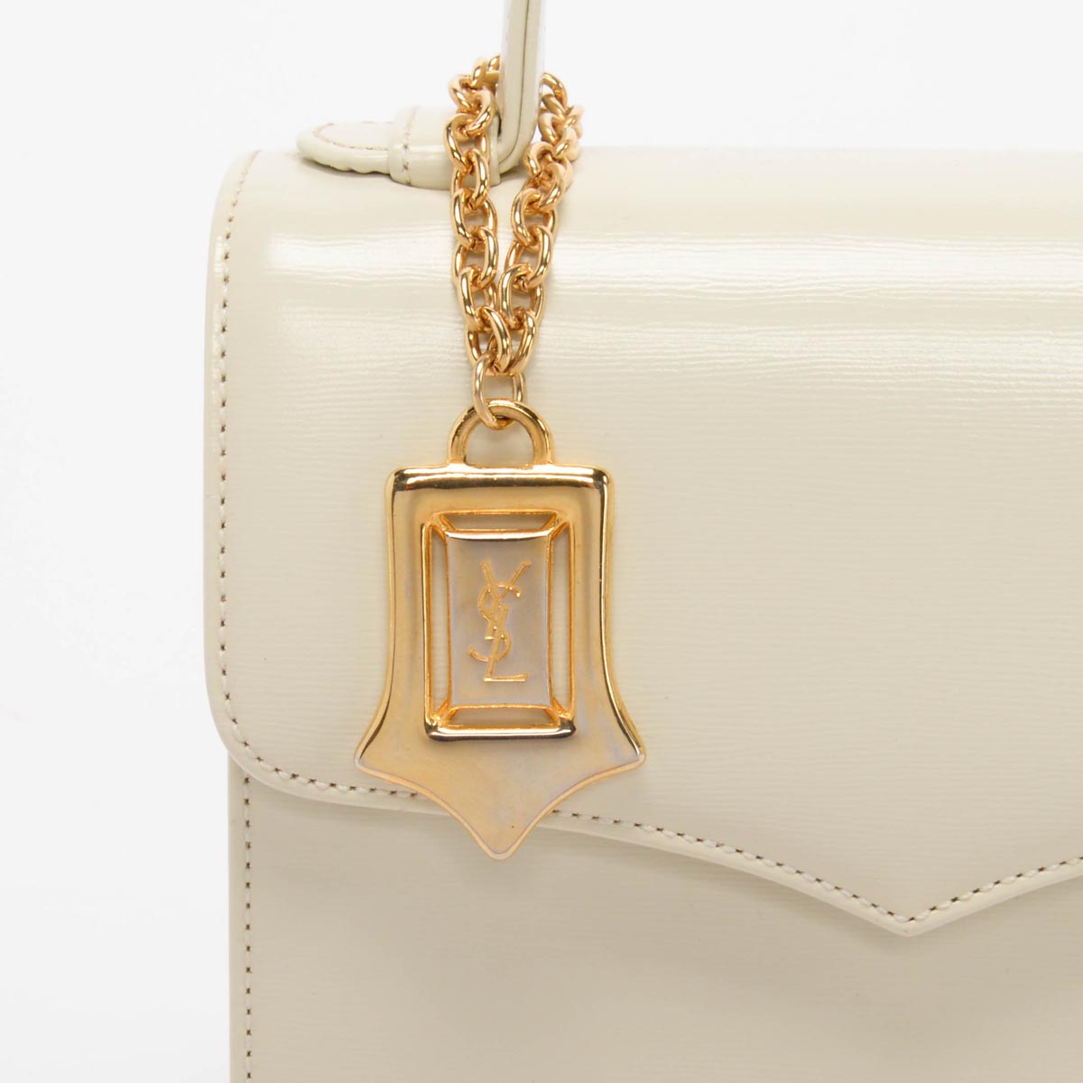 YSL Cream Leather Logo Charm Mini Bag