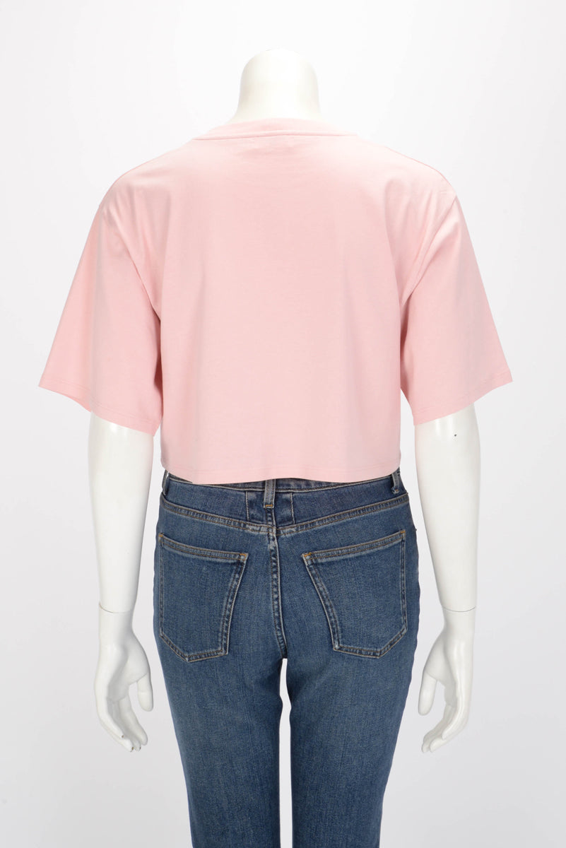 Celine Pink Cotton Logo Cropped T-Shirt M