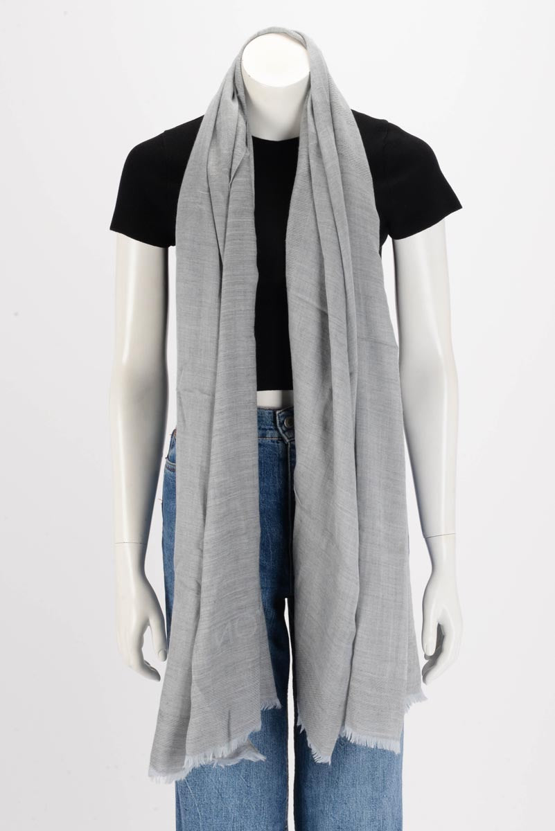 Louis Vuitton Grey Cashmere Logo Fringed Shawl