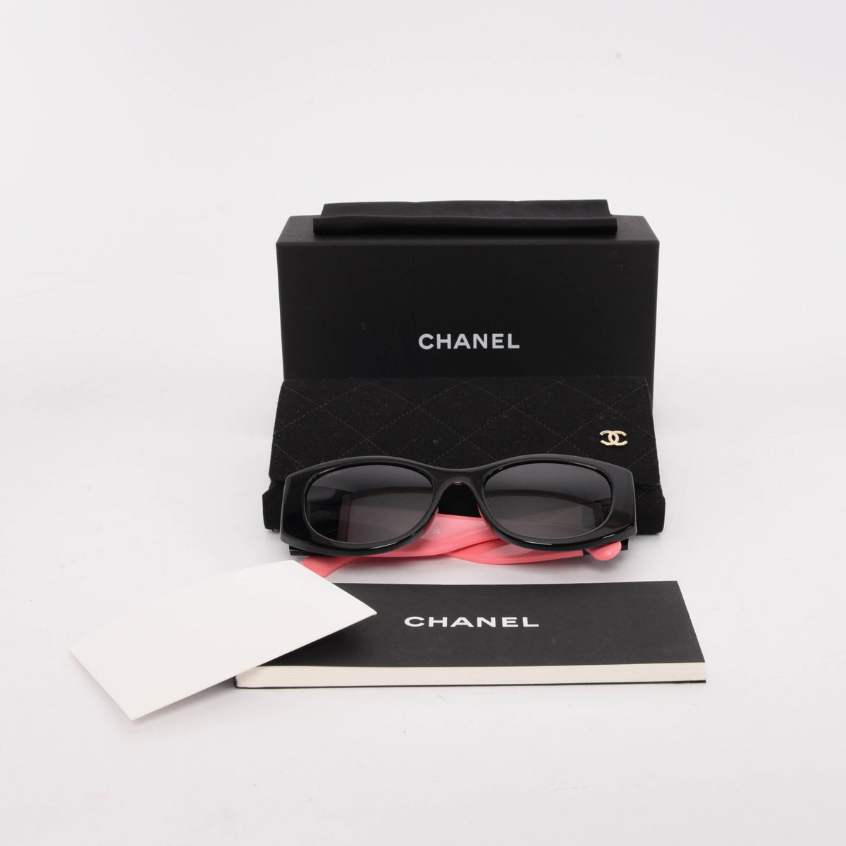 Chanel Black & Pink Acetate CC Oval Sunglasses