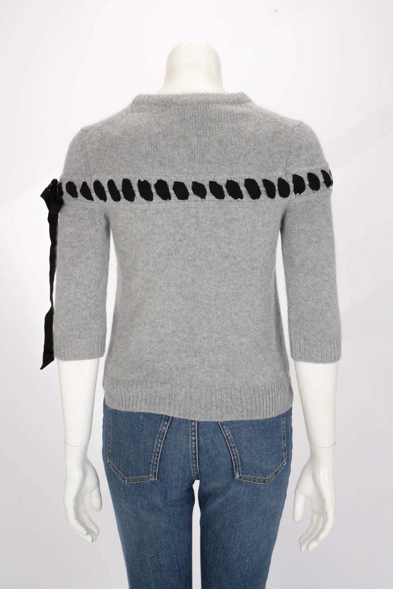 Fendi Grey Cashmere Ribbon Detail Sweater S
