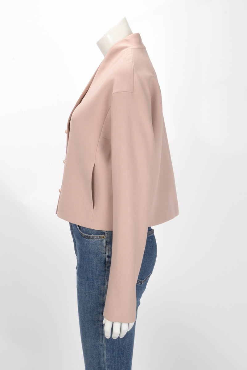 Dior Dusty Pink Wool Cropped Collarless Jacket FR 42