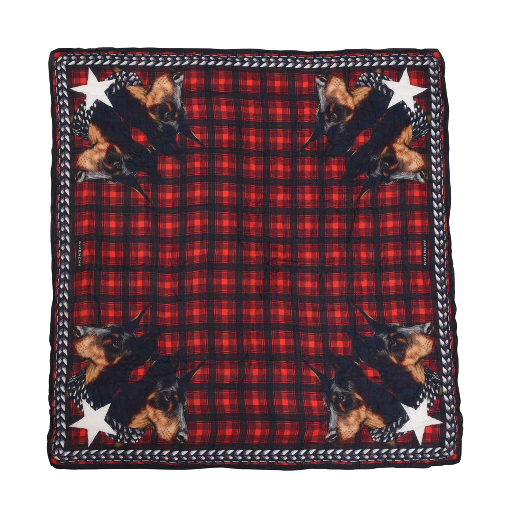 Givenchy Red Tartan Print Doberman Scarf
