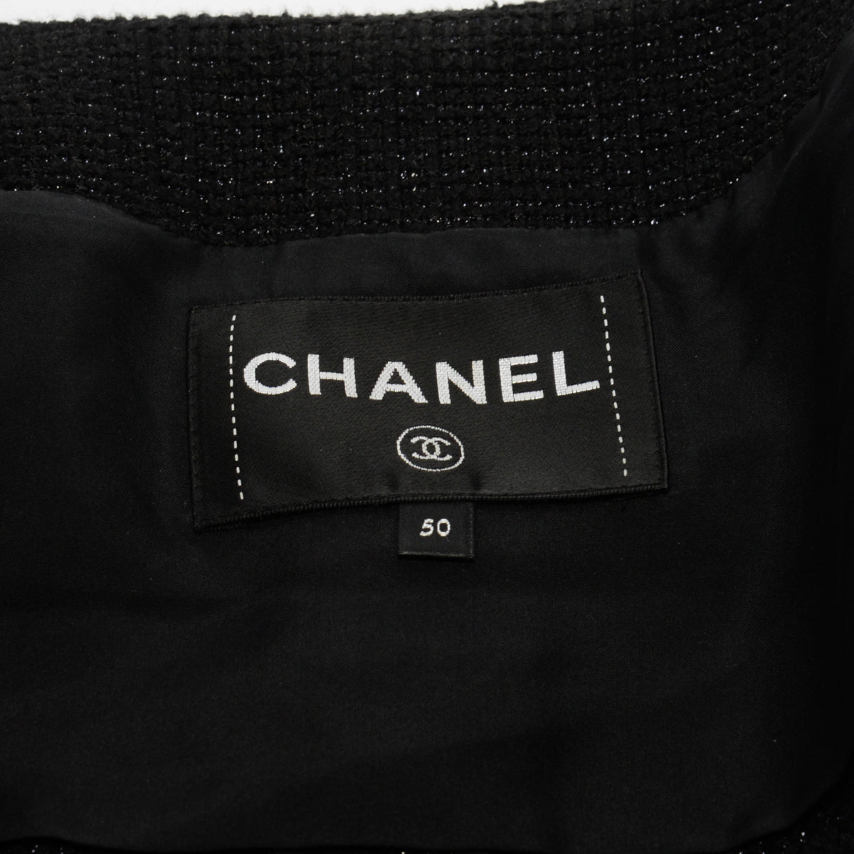 Chanel Black Lurex Tweed Braided Belt Jacket FR 50