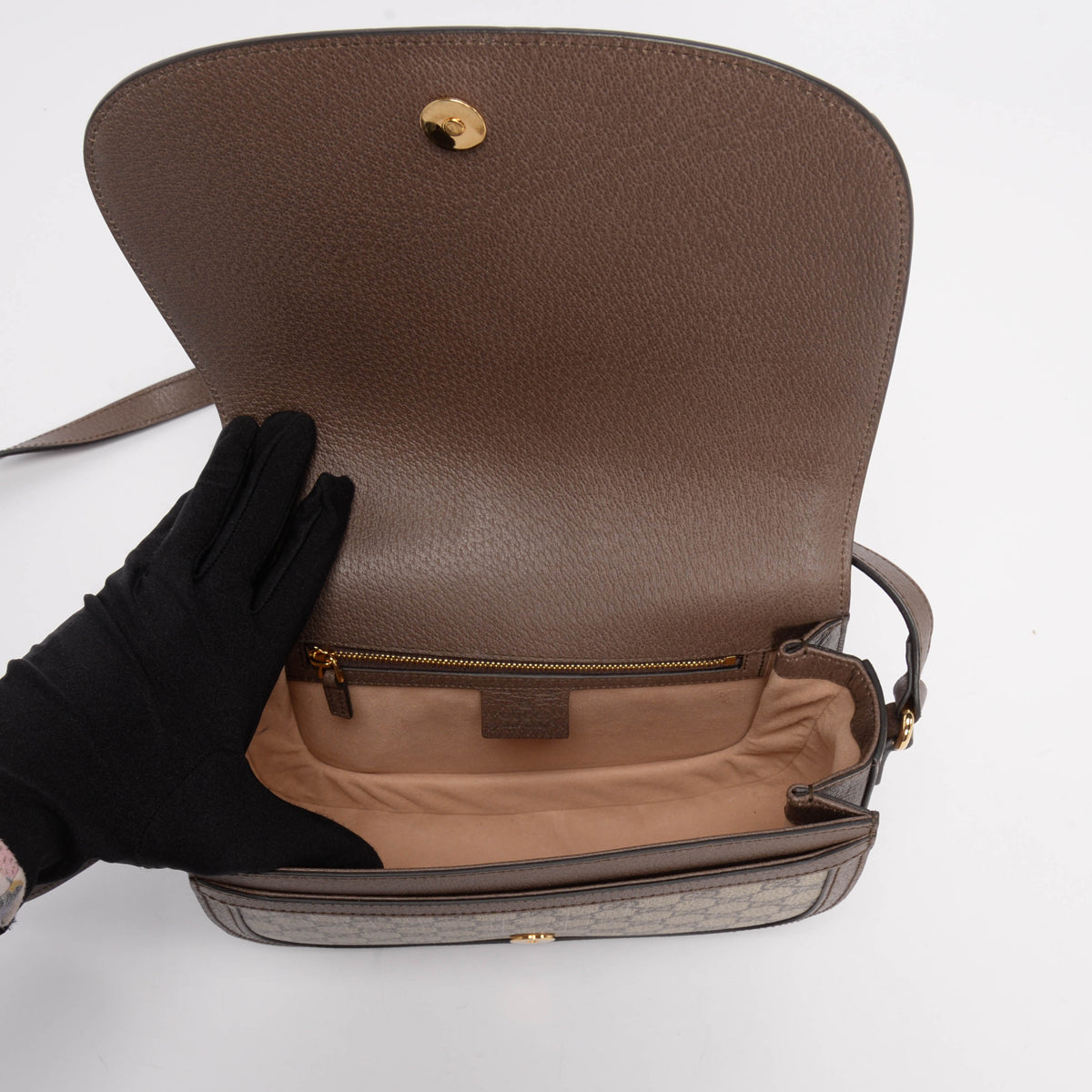 Gucci Brown GG Supreme Ophidia Small Flap Bag