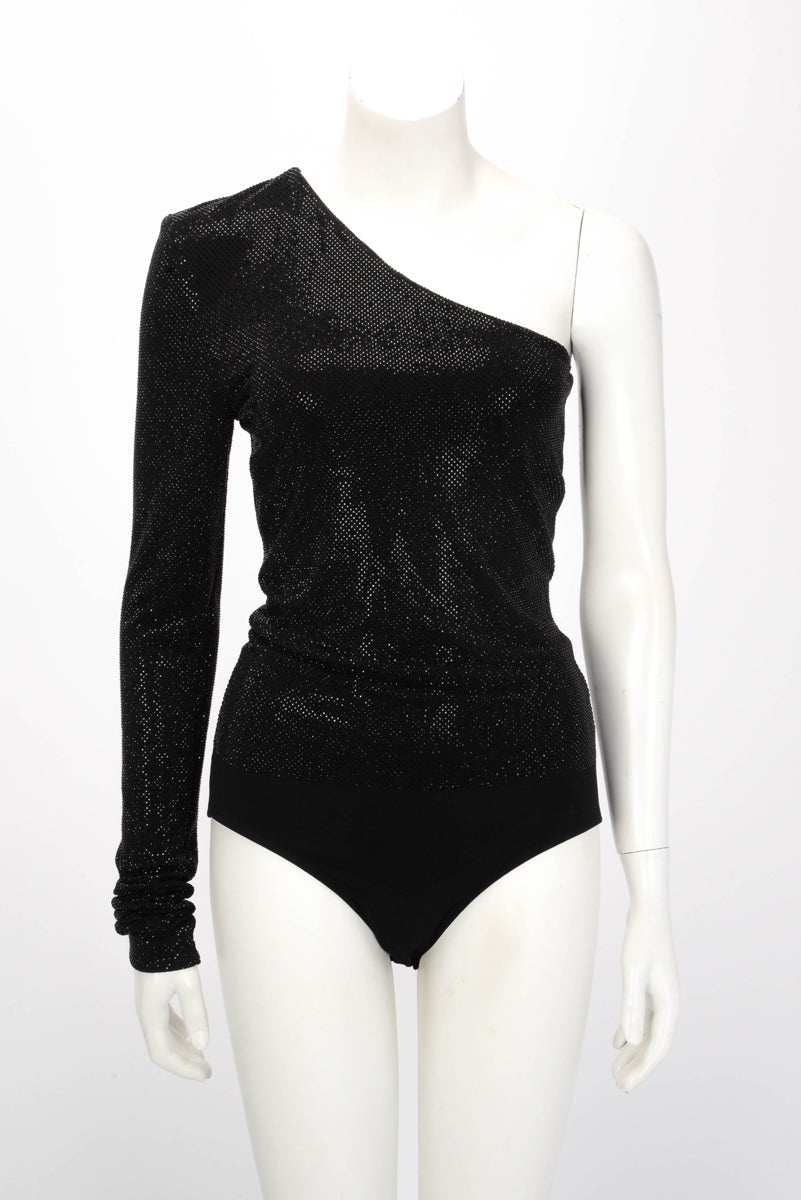 Alexandre Vauthier Black Crystal One Shoulder Bodysuit IT 42