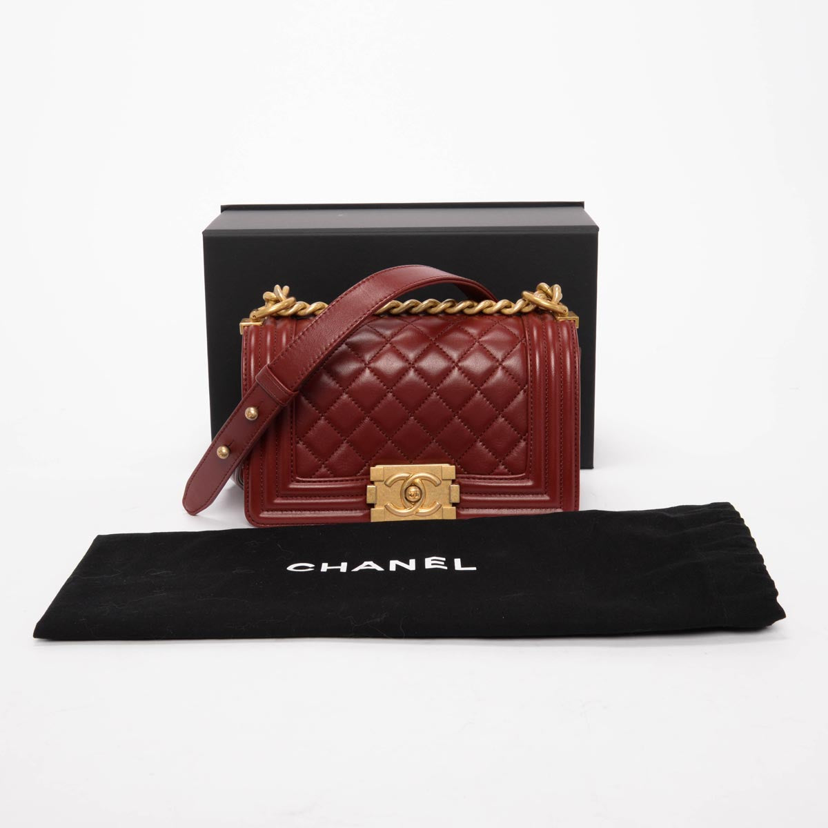 Chanel Burgundy Quilted Lambskin Small Boy Bag