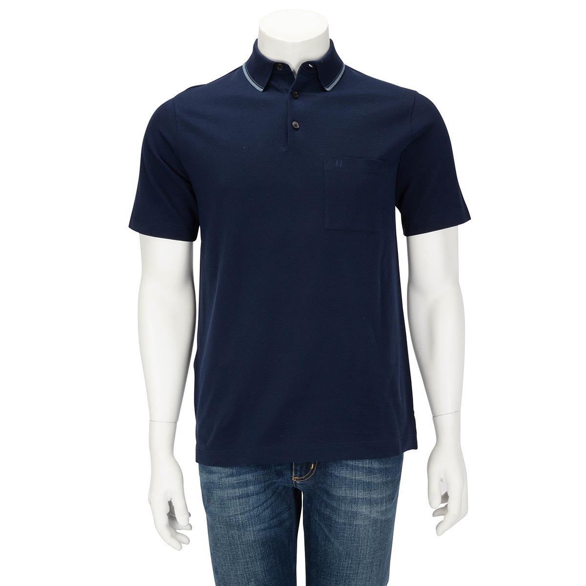 Hermes Marine Cotton Piqures Sellier Polo S