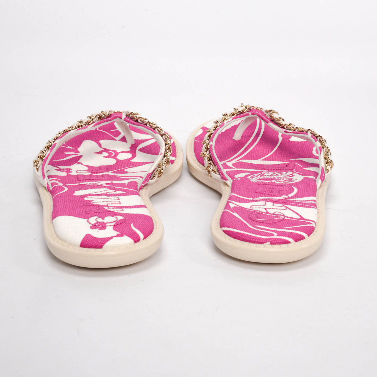 Chanel Magenta Beach Canvas CC Chain Thong Sandals 38