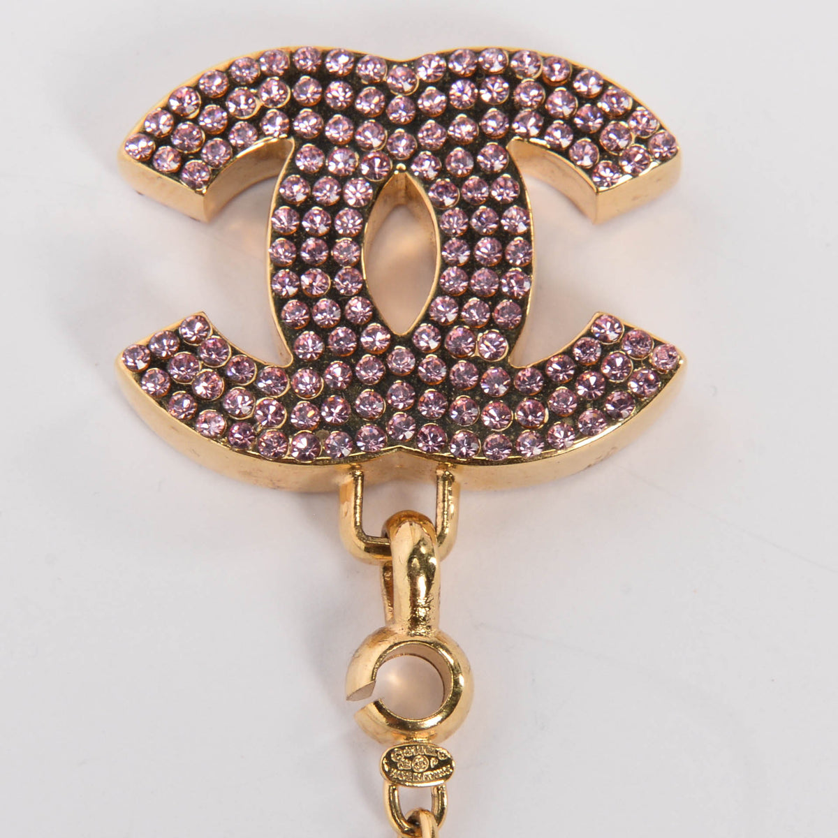 Chanel Vintage Pink Crystal CC Bag Charm