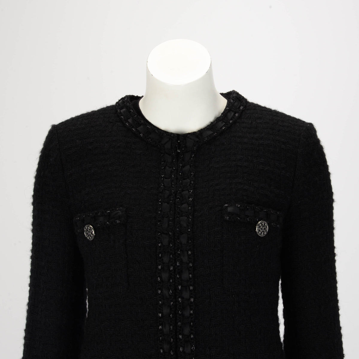 Chanel Black Fantasy Tweed Paris to Rome Longline Jacket FR 38