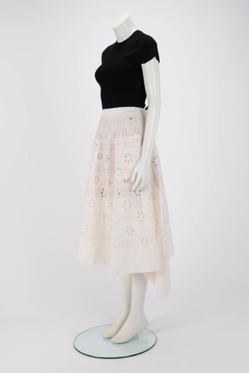 Chanel Ecru Lace Knit A-Line Skirt FR 40