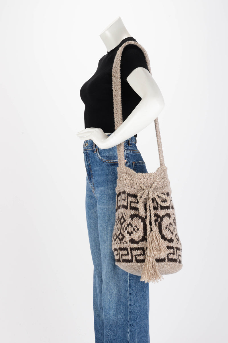 Celine Taupe Wool Fair Isle Triomphe Tote