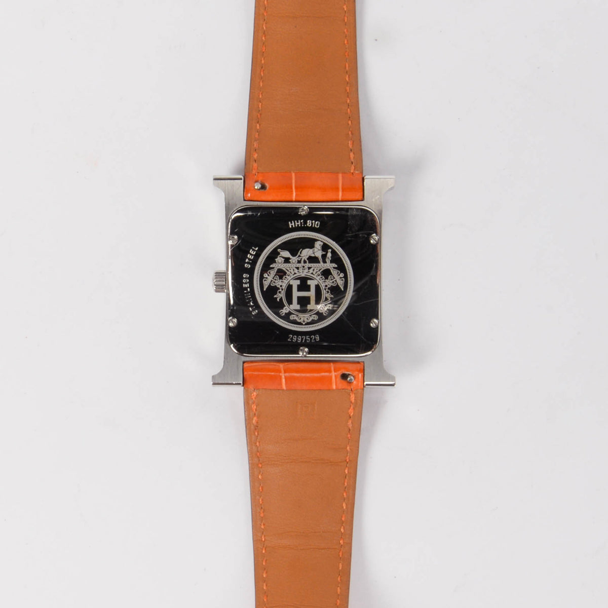 Hermes Orange Stainless Steel Diamond MOP Heure H TGM Watch