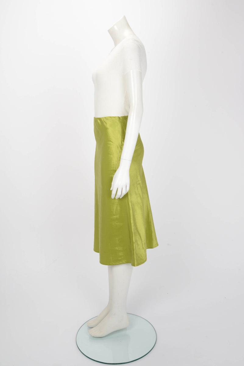 Prada Chartreuse Satin A-Line Skirt IT 40