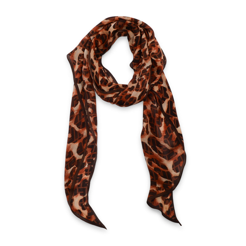 Fendi Tan Silk Camo Zucca Bias Scarf