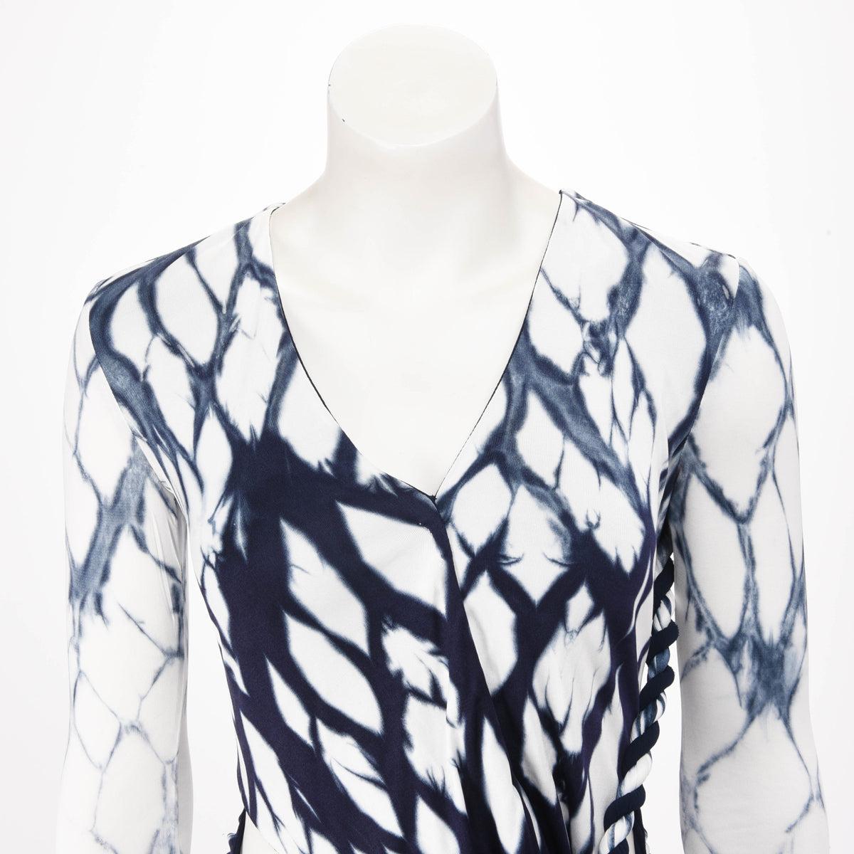 Dion Lee Blue & White Shibori Longsleeve Rope Dress AU 6