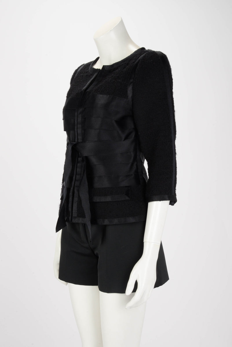 Chanel Black Boucle Ribbon Trim Jacket FR 38