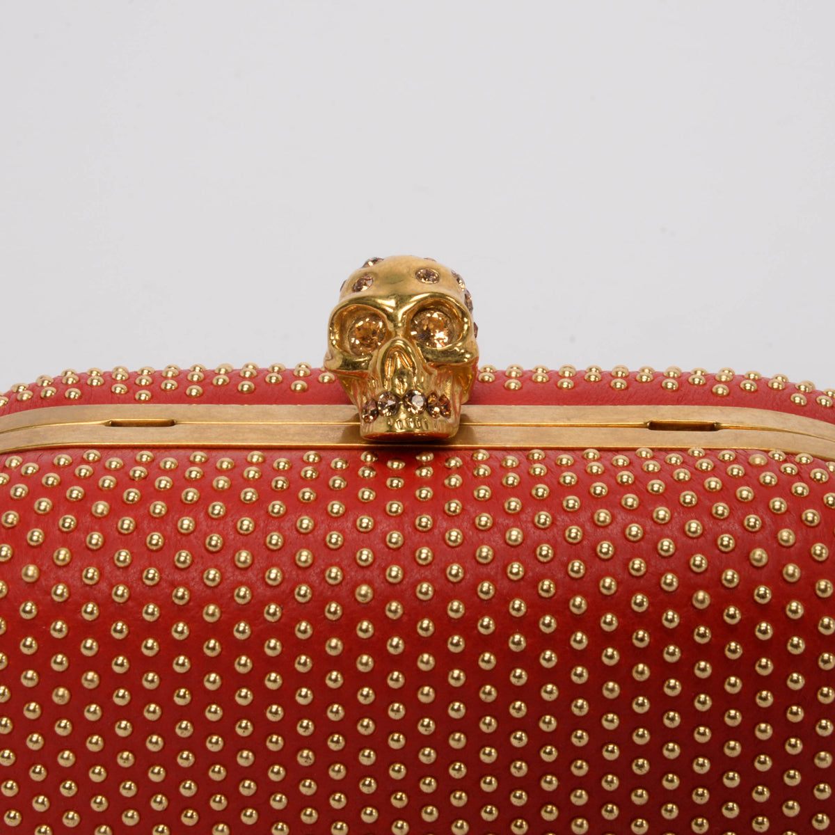 Alexander McQueen Red Studded Leather Skull Clutch + Chain