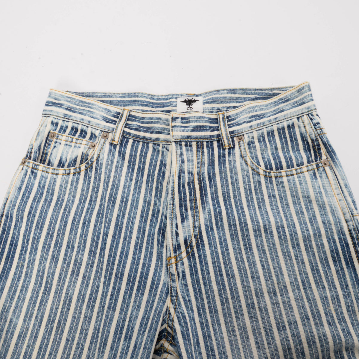 Dior Blue Striped Denim Straight Leg Jeans FR 34