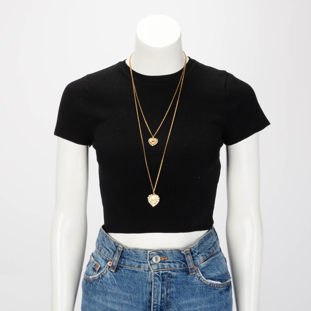 Dior Aged Gold Tone Metal J'Adior Double Heart Long Necklace