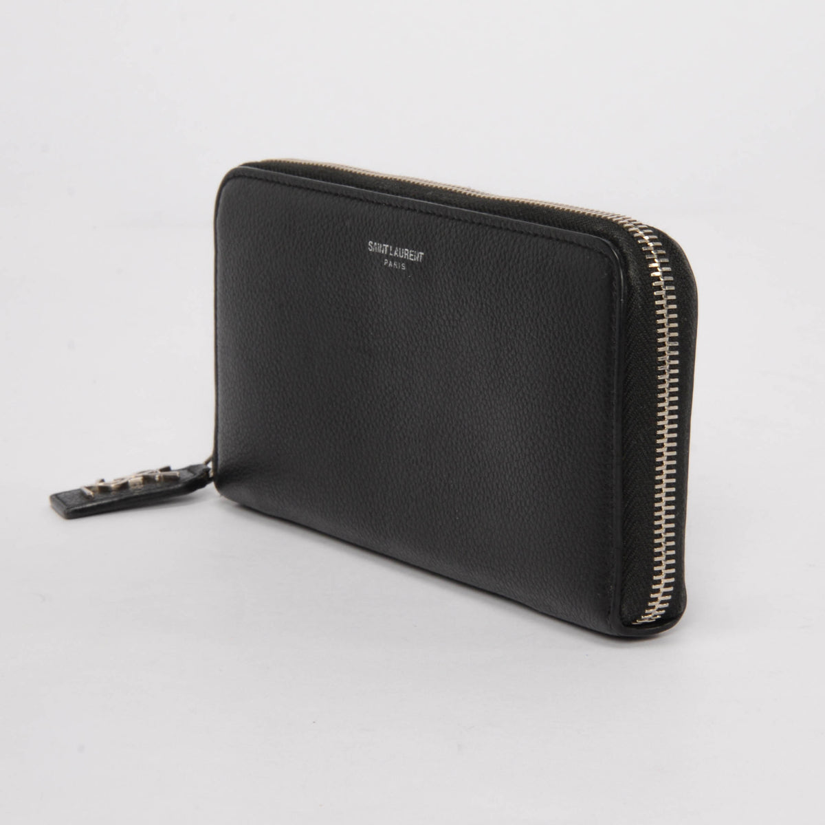 Saint Laurent Black Grained Leather Zip Around Wallet