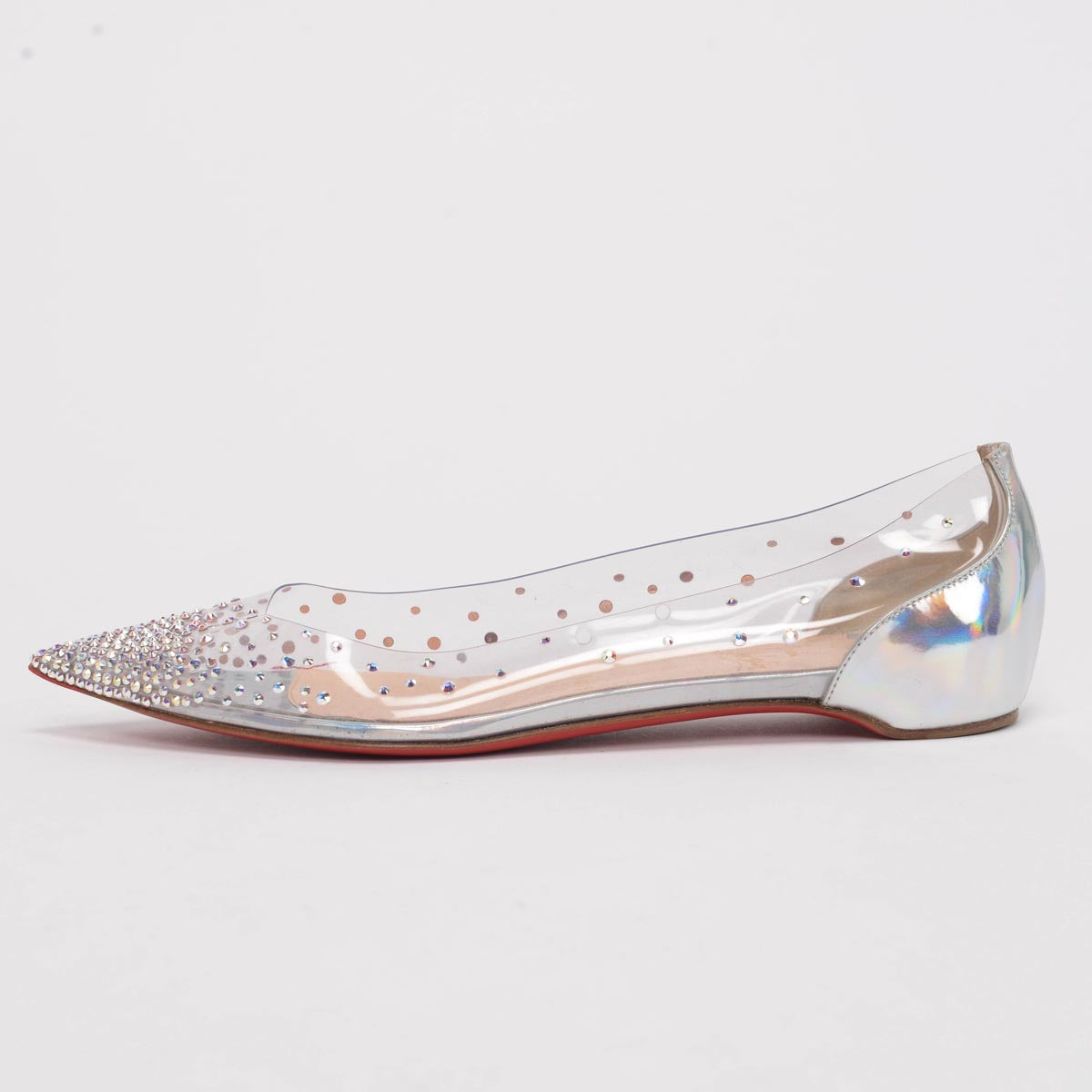 Christian Louboutin Silver Glitter Calfskin PVC Degrastrass Flats 38