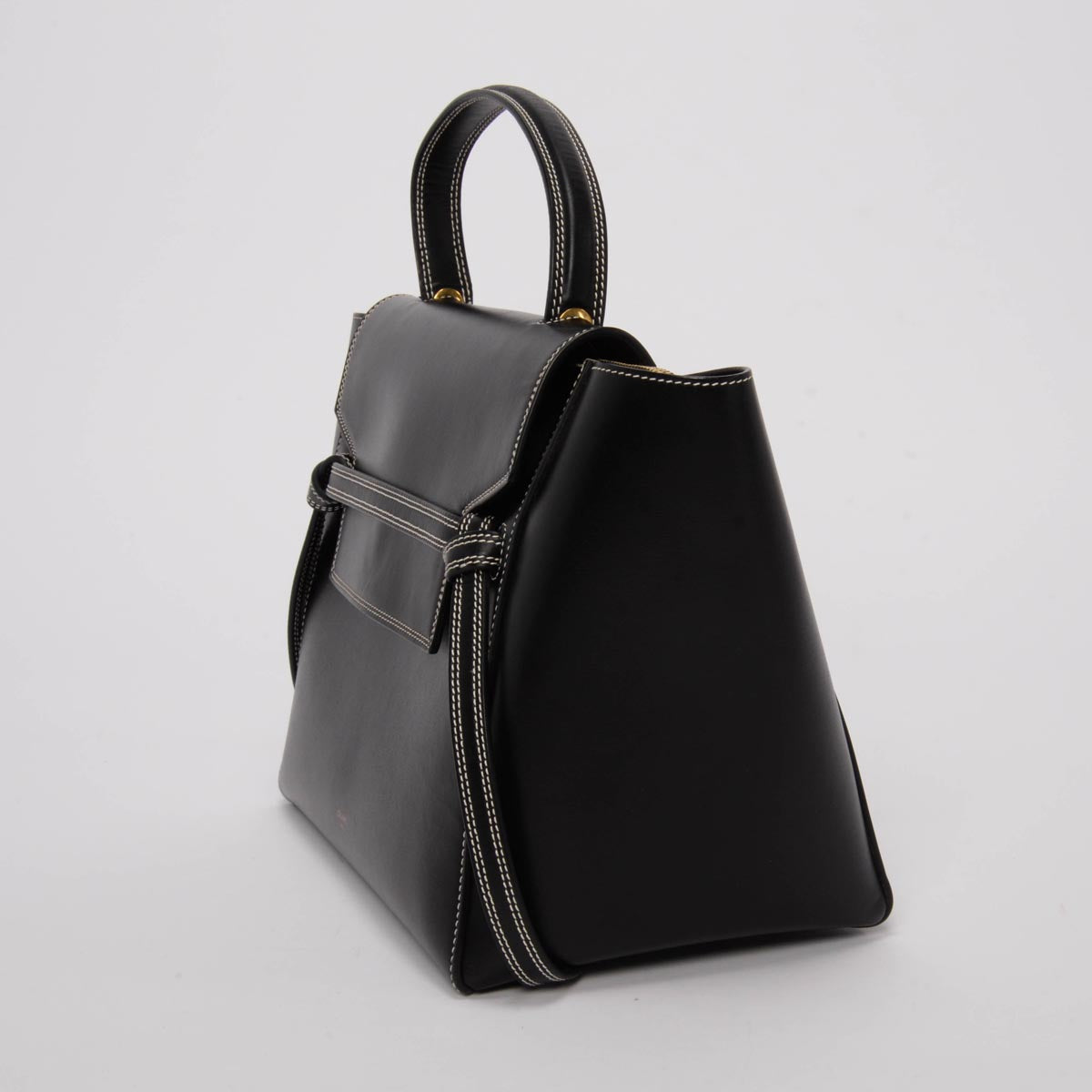 Celine Black Smooth Calfskin Double Stitching Mini Belt Bag